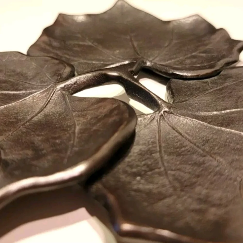 Crate & Barrel Maple Leaf Design Copper Colored Metal Candle/Plate Pre-owned